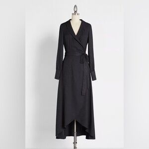 NWT Modcloth Taking The Lead Maxi Wrap Black Dress Size XL Long Sleeve Minimal